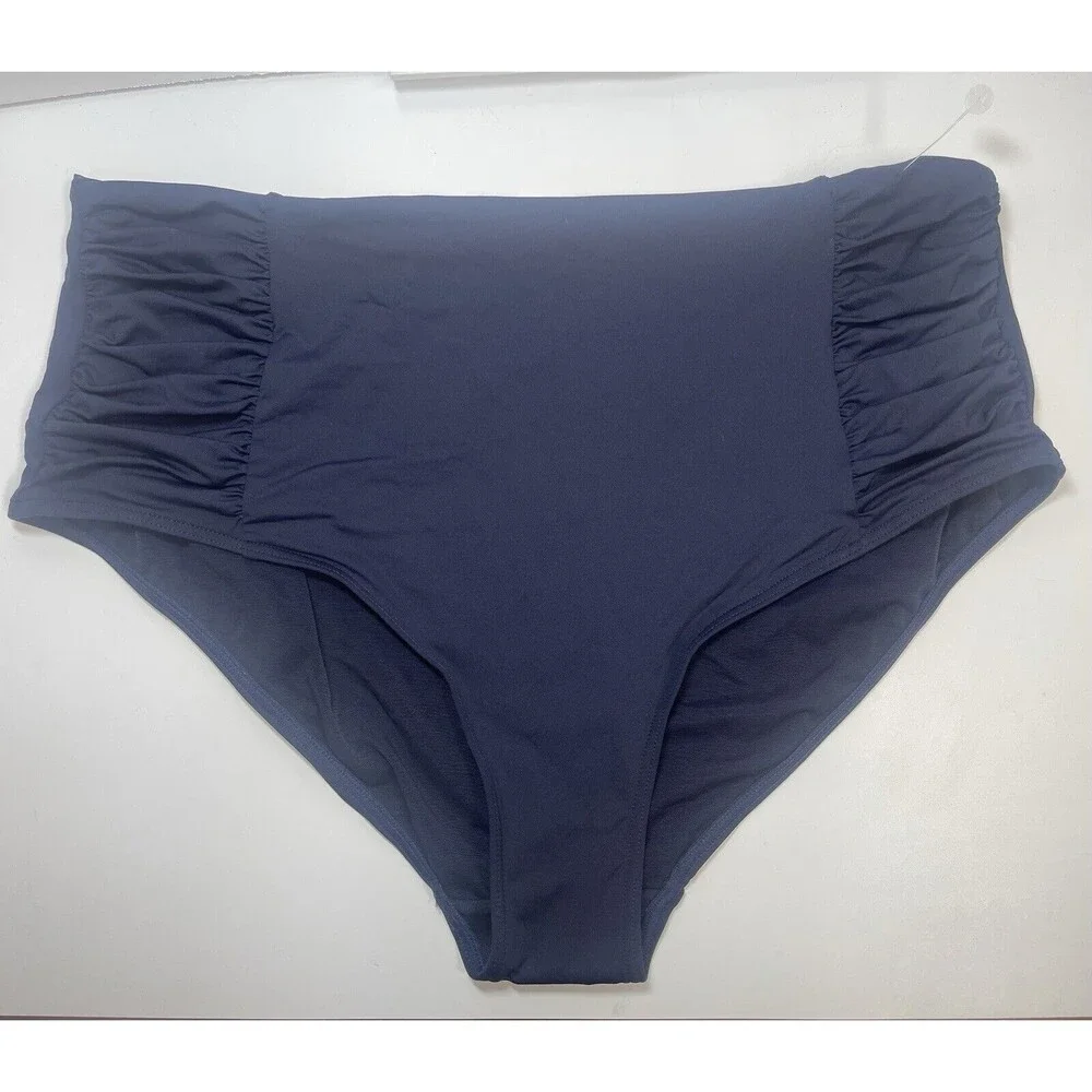 Sea Level Swim Gathered Side High Waisted Bikini Bottom In Navy Sz 16 New